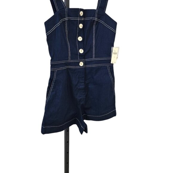 Anthropologie Maeve The Portside Button-Front Romper, Nautical, Stretch, Blue, 6 - Picture 8 of 11